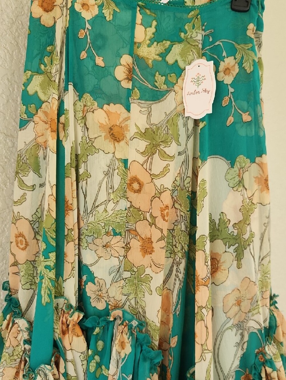 Green Floral Ruffled Maxi Skirt - Picture 5 of 10